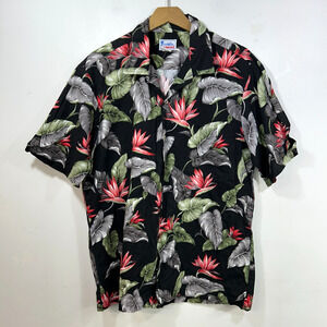 Hawaii Hawaiian Shirt Mens XL Black Floral Short Sleeve Pocket Tropical